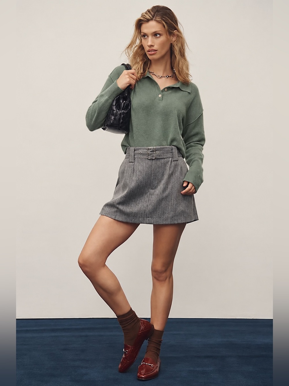 Anthropologie Pilcro Jensen Cashmere Crop Polo Sweater Green M $168